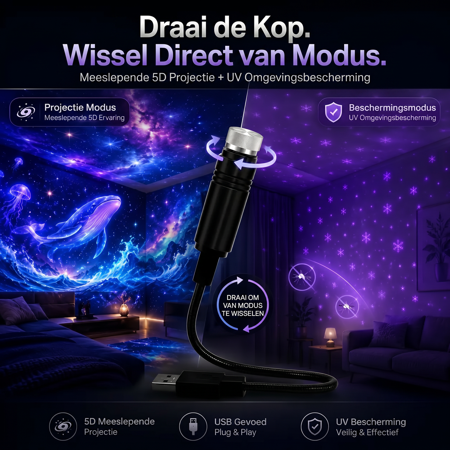SCNDR® 🌌✨Sterrenhemel Projector - Slimme 5D Holografische Nachtlamp