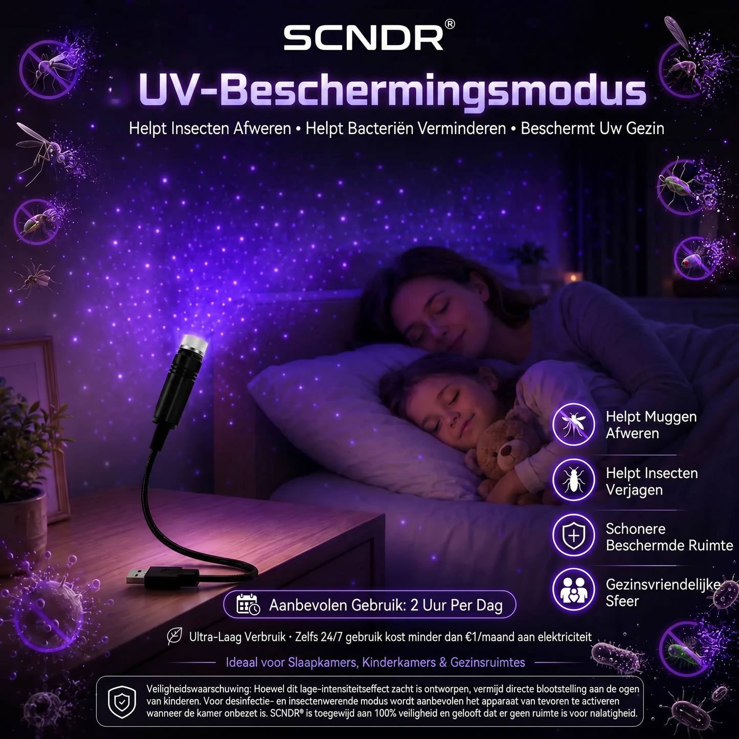 SCNDR®💐💖2-in-1 meeslepende projectie & paarse sfeerverlichting-beschermingsmodus