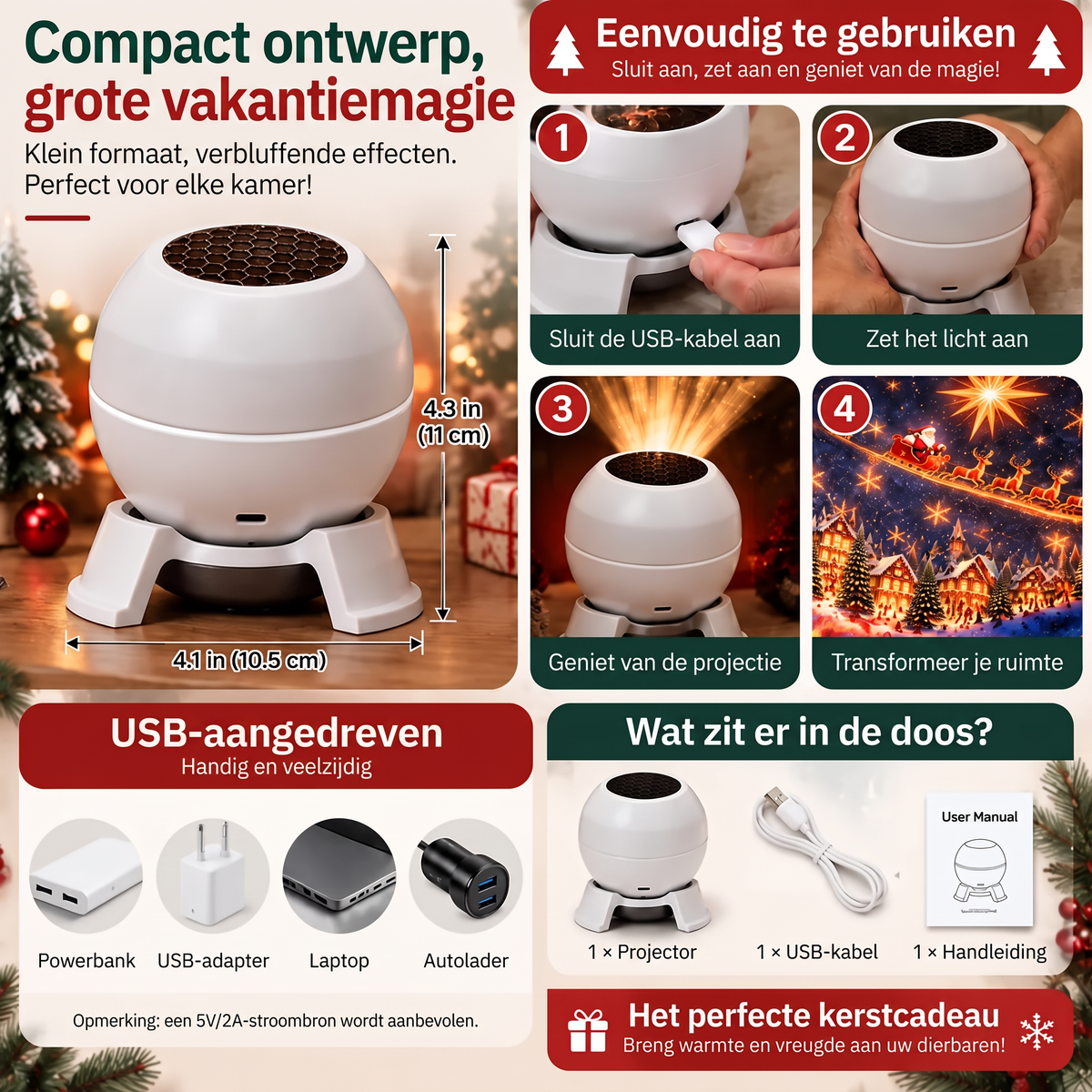 🌈🥨Draaibare kerstlichtprojector – 8 feestelijke motieven🥨
