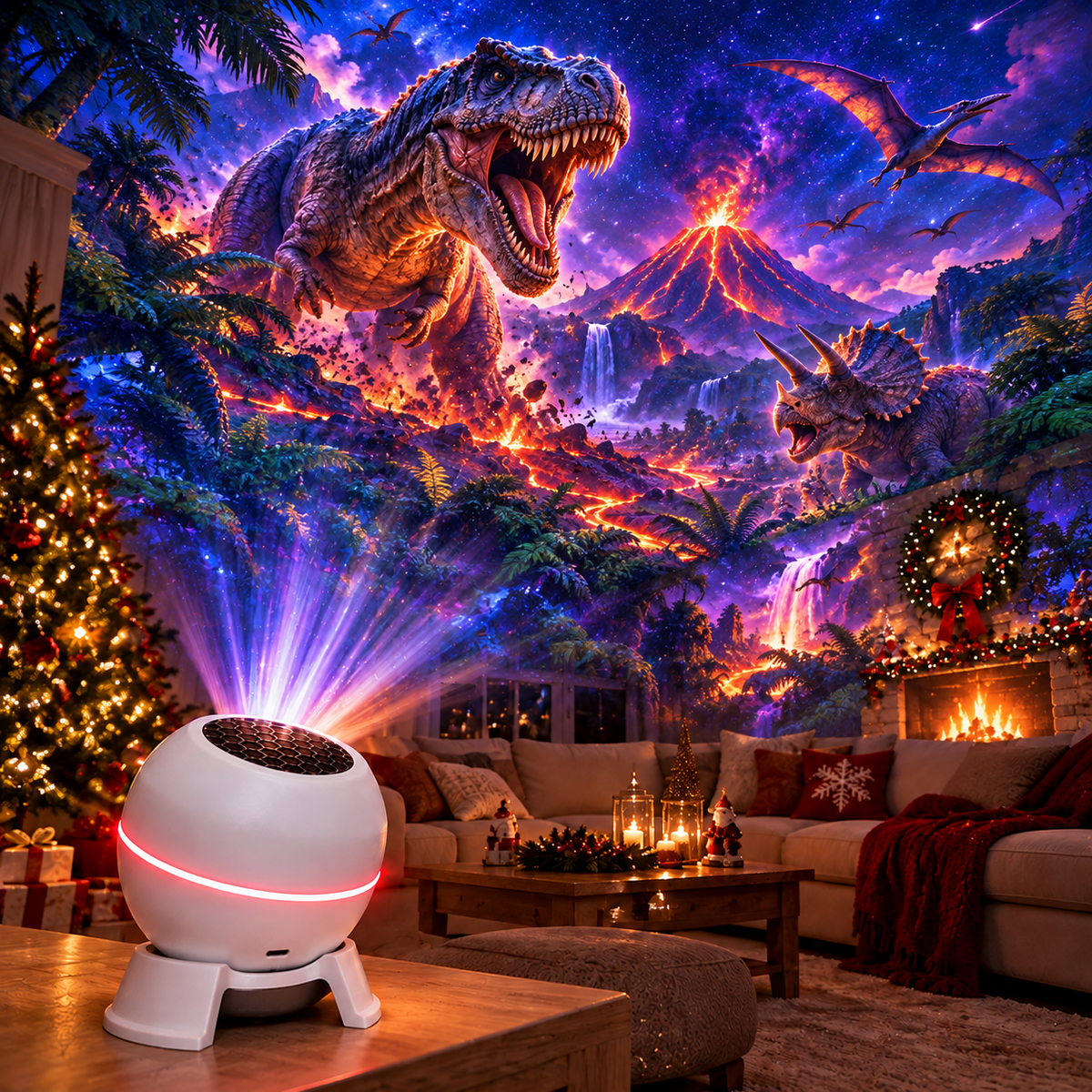 🦖🦕Draaibare kerstlichtprojector – 8 feestelijke motieven