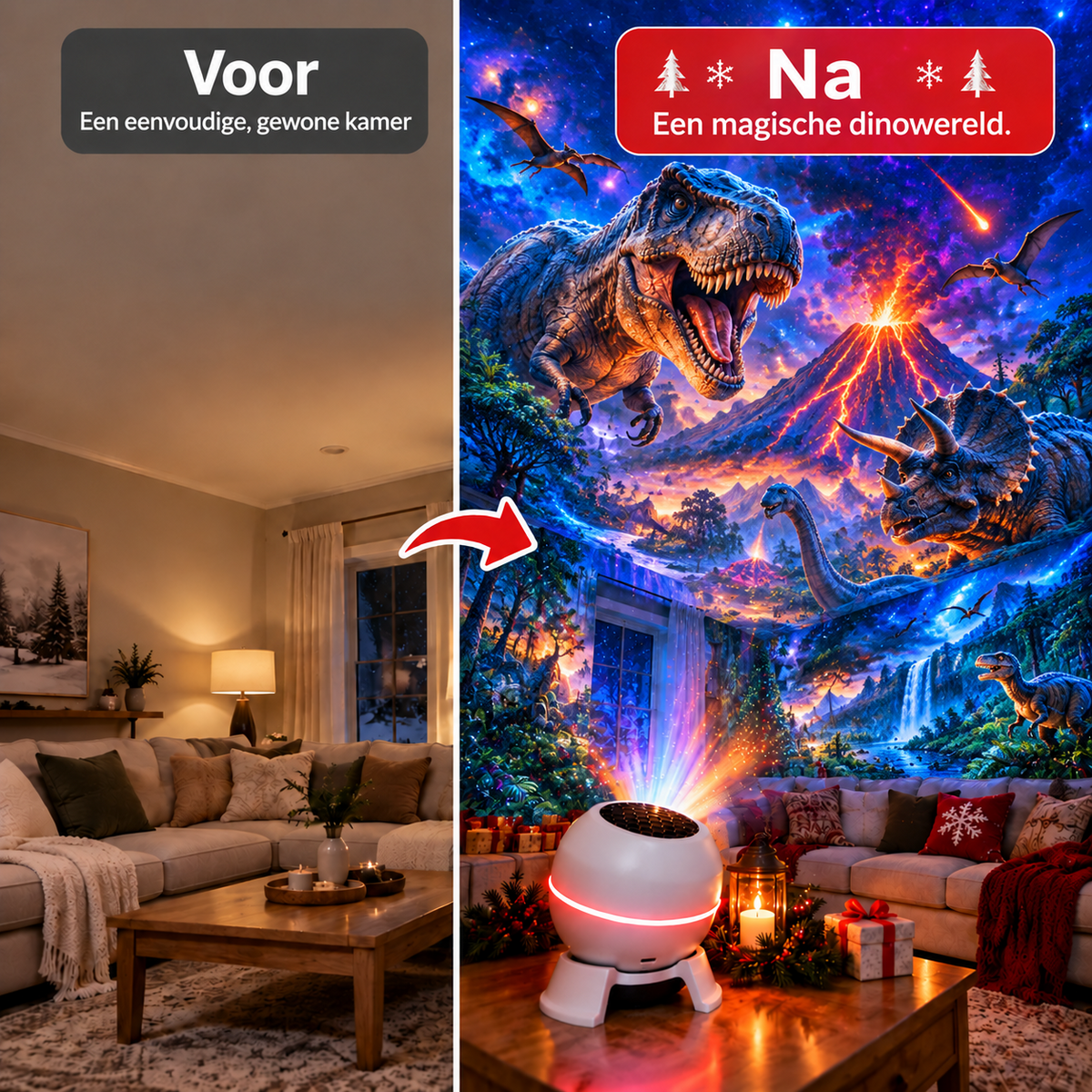 🦖🦕Draaibare kerstlichtprojector – 8 feestelijke motieven